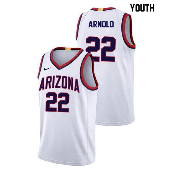 Stitched Addison Arnold Youth Number 22 White Authentic Arizona Wildcats College Basketball Jersey