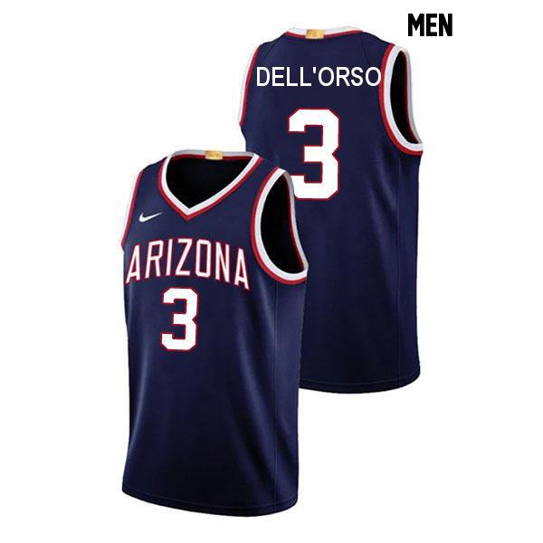 Anthony Dell'Orso Mens Stitched Number 3 Navy Authentic Arizona Wildcats College Basketball Jersey