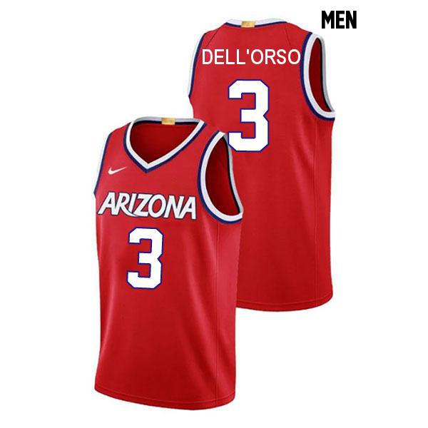 Anthony Dell'Orso Mens Number 3 Red Stitched Authentic Arizona Wildcats College Basketball Jersey