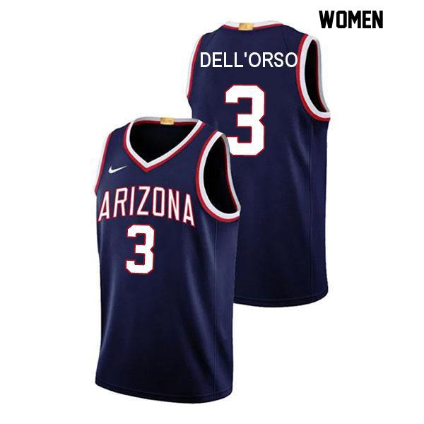 Anthony Dell'Orso Womens Stitched Number 3 Navy Authentic Arizona Wildcats College Basketball Jersey