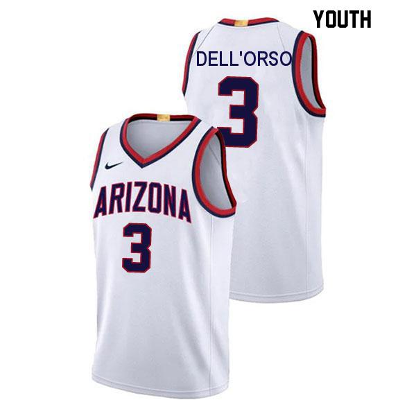 Anthony Dell'Orso Youth Number 3 White Stitched Authentic Arizona Wildcats College Basketball Jersey