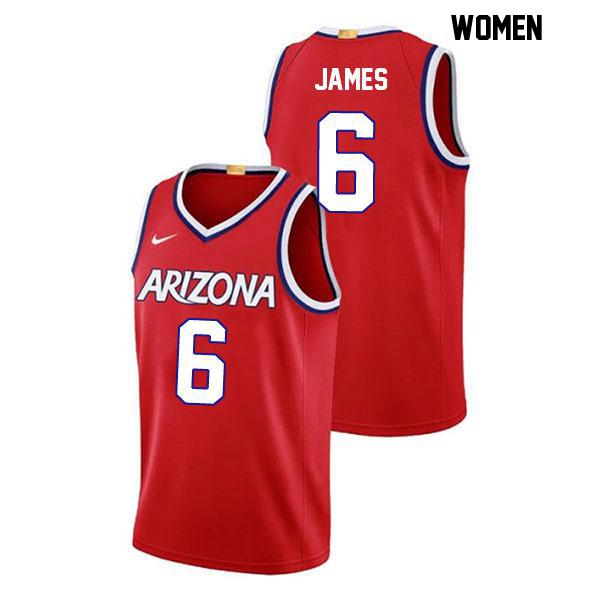 Bryce James Womens Stitched Number 6 Red Authentic Arizona Wildcats College Basketball Jersey