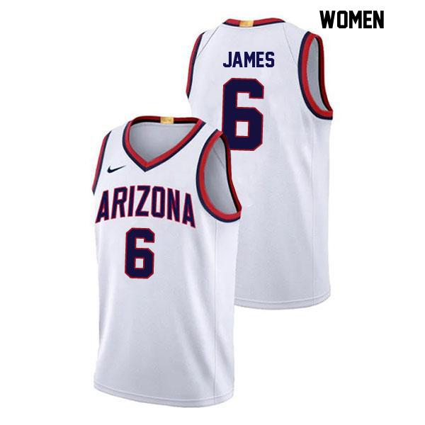 Stitched Bryce James Womens Number 6 White Authentic Arizona Wildcats College Basketball Jersey