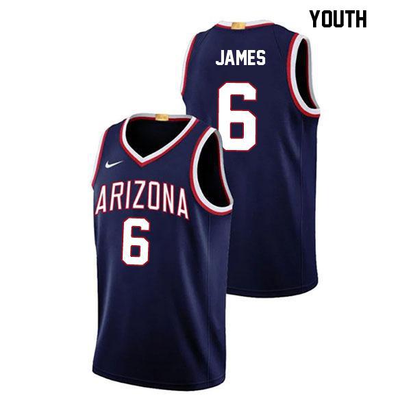 Bryce James Youth Number 6 Stitched Navy Authentic Arizona Wildcats College Basketball Jersey