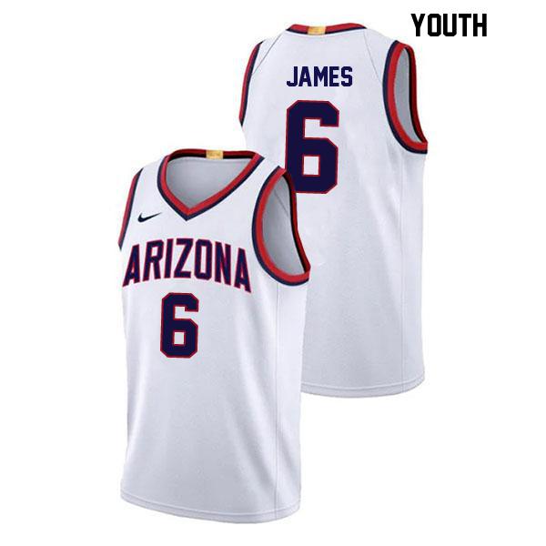 Bryce James Stitched Youth Number 6 White Authentic Arizona Wildcats College Basketball Jersey