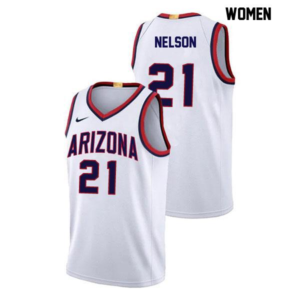 Evan Nelson Stitched Womens Number 21 White Authentic Arizona Wildcats College Basketball Jersey