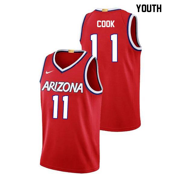 Jackson Cook Youth Stitched Number 11 Red Authentic Arizona Wildcats College Basketball Jersey