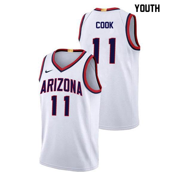 Jackson Cook Stitched Youth Number 11 White Authentic Arizona Wildcats College Basketball Jersey