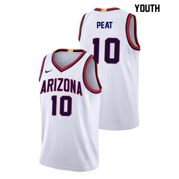 Koa Peat Stitched Youth Number 10 White Authentic Arizona Wildcats College Basketball Jersey