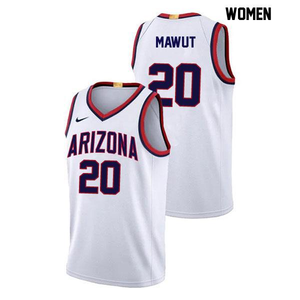 Stitched Mabil Mawut Womens Number 20 White Authentic Arizona Wildcats College Basketball Jersey