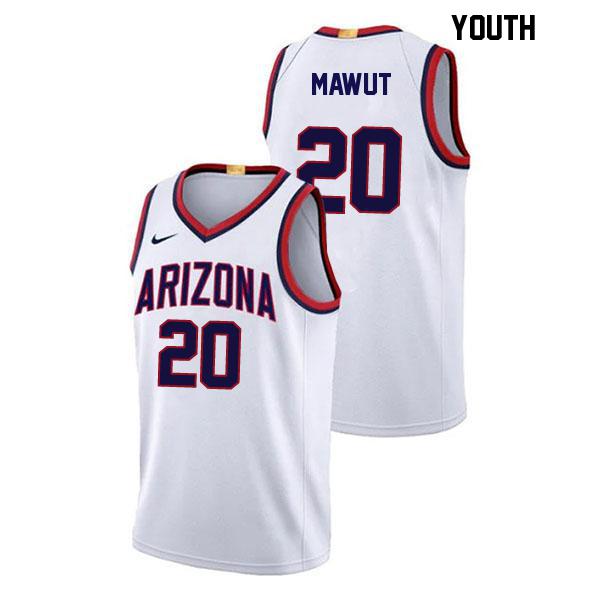 Mabil Mawut Stitched Youth Number 20 White Authentic Arizona Wildcats College Basketball Jersey