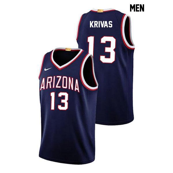 Motiejus Krivas Mens Stitched Number 13 Navy Authentic Arizona Wildcats College Basketball Jersey