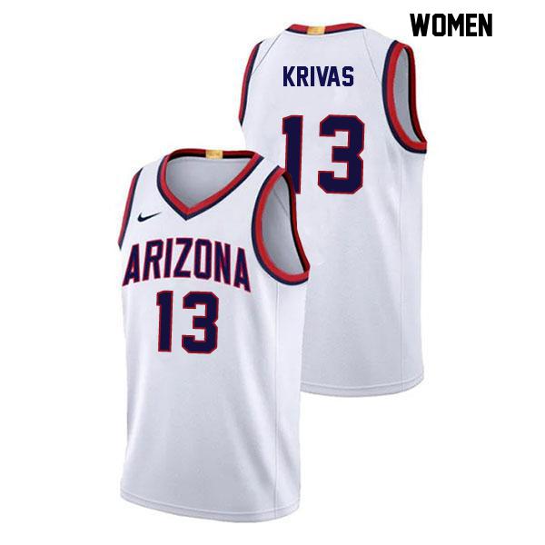 Motiejus Krivas Womens Number 13 White Stitched Authentic Arizona Wildcats College Basketball Jersey