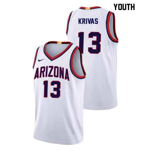 Motiejus Krivas Youth Number 13 White Stitched Authentic Arizona Wildcats College Basketball Jersey