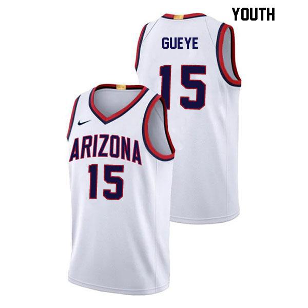 Sidi Gueye Stitched Youth Number 15 White Authentic Arizona Wildcats College Basketball Jersey