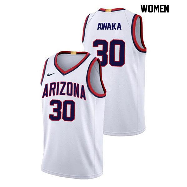 Tobe Awaka Womens Stitched Number 30 White Authentic Arizona Wildcats College Basketball Jersey